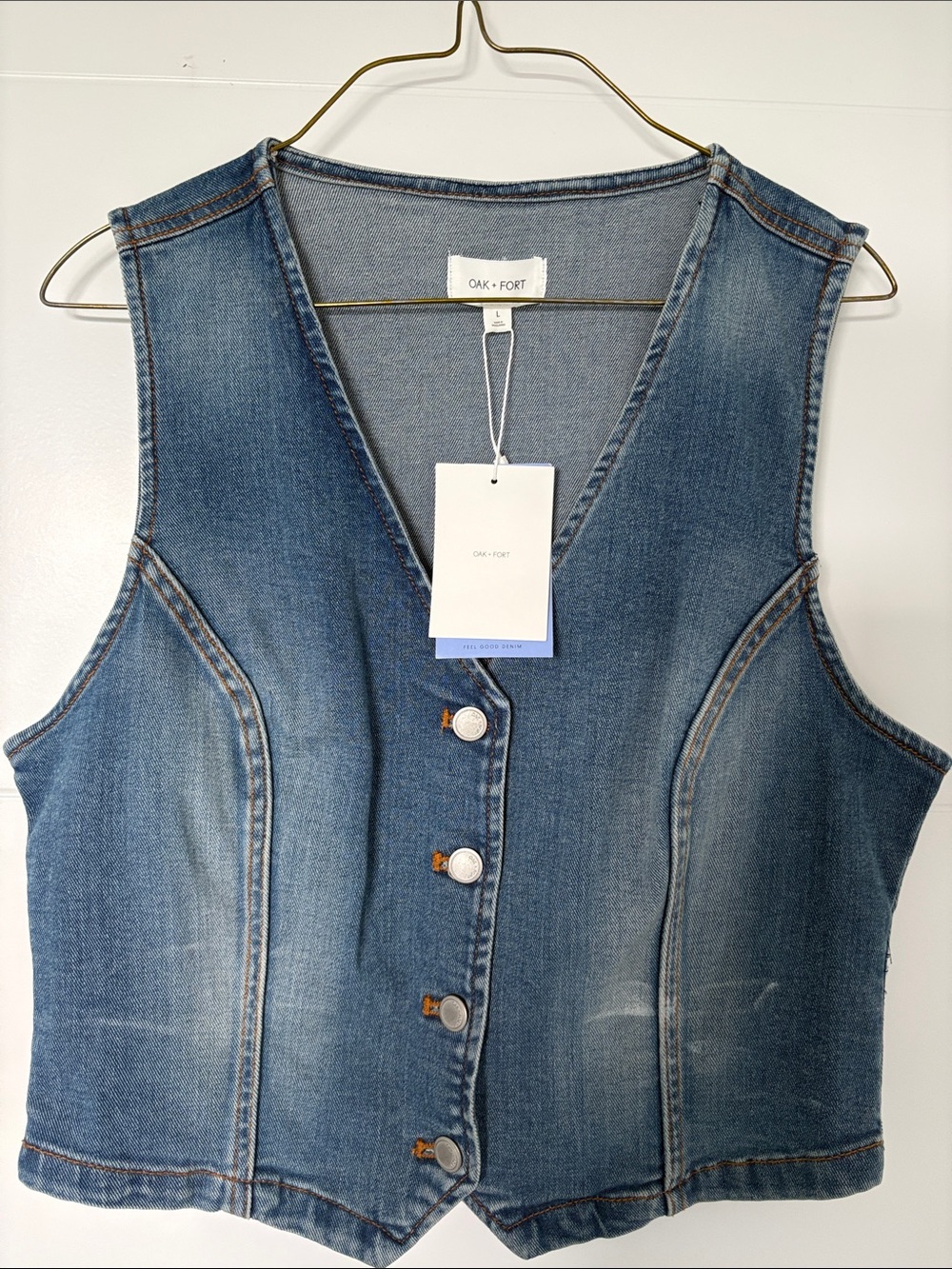 OAK + FORT Blue Denim Button-Front Vest